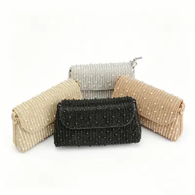 Damen-Abendtasche mit Perlen und Strass, Umhängetasche - 1
