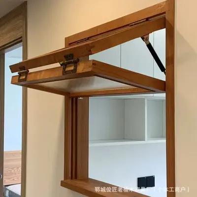 Retro Folding Solid Elm Wood Window Frame for Interior Use - 4