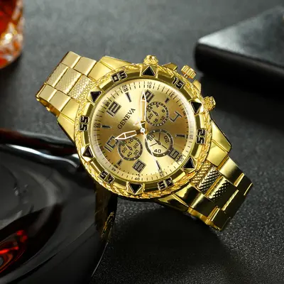 Men's quartz watch steel strap large dial