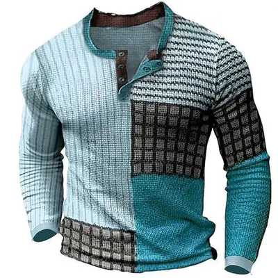 Herren Henley-Shirt, bedruckt, langarm, mit Knöpfen