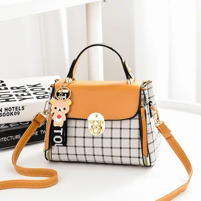 Plaid Women's Handbag, Single-Shoulder Strap Bag with Charm - 4