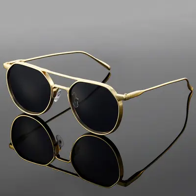 Retro Oval Metal Frame Aviator Sunglasses, Double Bridge, UV Protection - 2