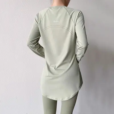 瑜伽服夏季女短袖中长款遮臀宽松显瘦跑步健身T恤运动上衣女 - 10