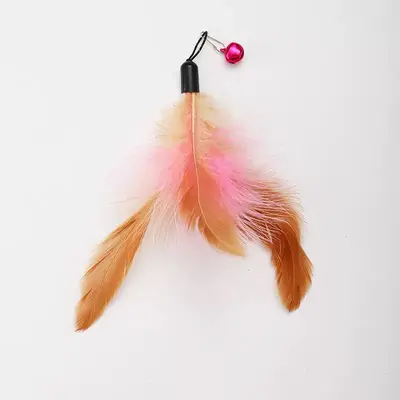 Cat Teaser Wand Toy with Replacement Feather Head and Bell - 12