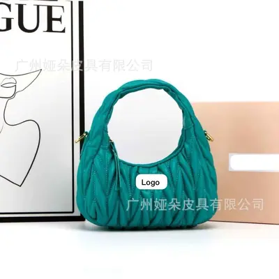 MIU Genuine Leather Women's Hobo Bag with Pleated Crossbody Strap - 8