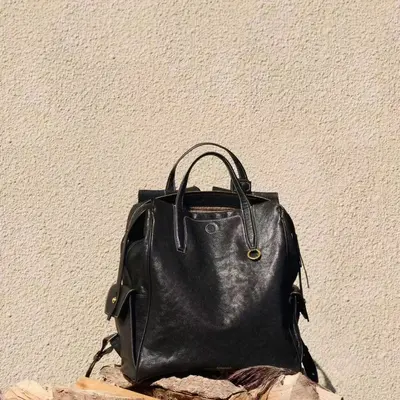 Vegetable-Tanned Leather Backpack with 14-Inch Laptop Compartment - 1