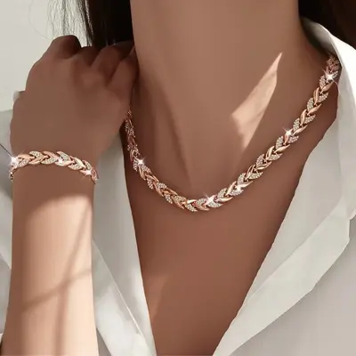 Neuer umweltfreundlicher Fishtail-Schmuckset mit Strass-Armband und Halskette, luxuriös eleganter Schmuck für Damenveranstaltungen