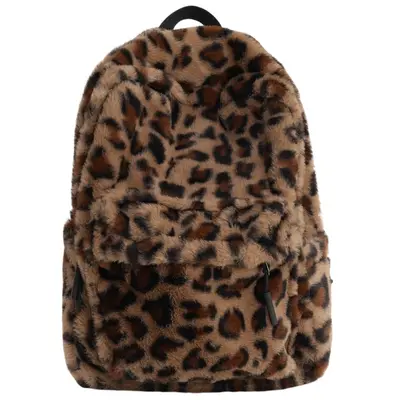 Japanese-style Ins Niche Leopard Print Backpack Women Large Capacity Autumn Winter Plush Vintage Double Shoulder Bag High School College Student Backpack - 5