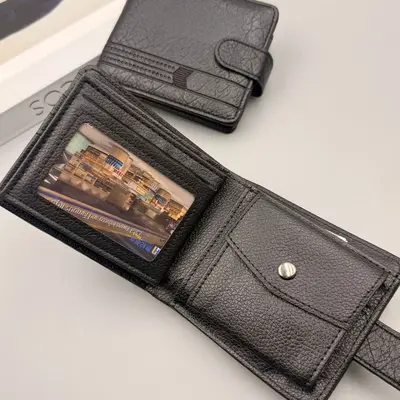 Men's wallet, large capacity, multi-card slots, retro litchi pattern, with buckle - 3