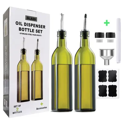 Amazon cam yağ şişesi 500ml koyu yeşil zeytinyağı şişesi dağıtıcısı sınır ötesi sirke şişesi seti dropshipping üreticisi