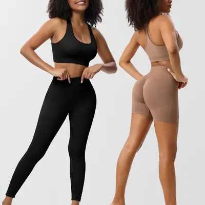 Herbst-Yogaset, 3-teilig, nahtlose Yogahose, Sport-Top und langärmliges Oberteil - 5
