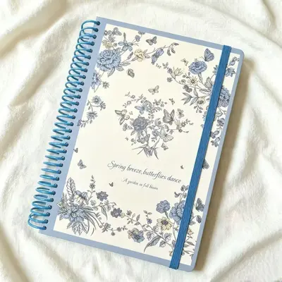 B5 çiçek desenli spiral defter, 150 yaprak, sert kapaklı, kurdeleli
