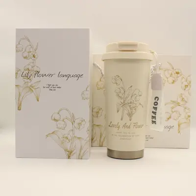 Lily Design Ceramic Coffee Cup with 316 Stainless Steel Thermos Mug - 10