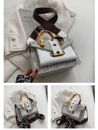 Retro Print Small Square Women's Crossbody Bag with Silk Scarf Detail - 2