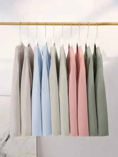 Women's 230g simple inner-lined shirt autumn long sleeve pure cotton right shoulder men's t-shirt round neck solid color double outfit wholesale