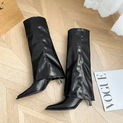 Women's Patent Leather Pointed-Toe High-Heel Knee-High Boots - 7