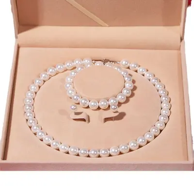Natural Pearl Necklace Set Three-Piece Women's Collarbone Chain - 5