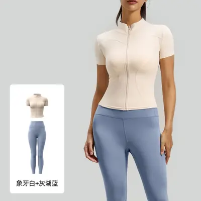 Juyitang High-Stretch Yoga Set with Stand-Collar Jacket for Women - 9
