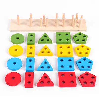 Montessori Five-Column Geometric Shape Matching 3D Wooden Puzzle - 4