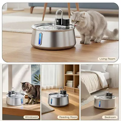 4L Wireless Stainless Steel Pet Water Fountain with Filtration