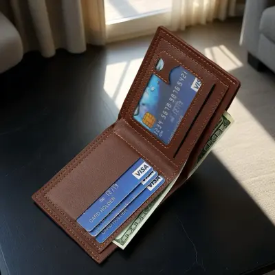 Kurze Herrenbrieftasche, schlank, mehrere Kartenfächer, Weichleder, quer - 3