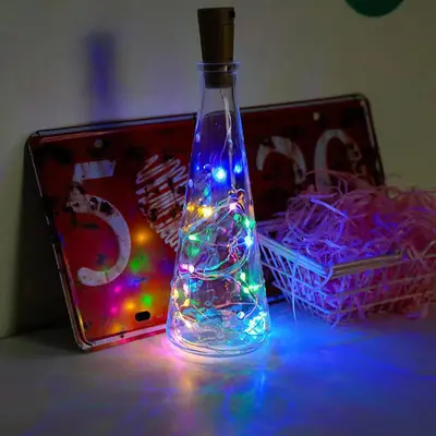 led酒瓶塞铜线灯纽扣电池盒铜丝灯灯串酒吧装饰，灯酒瓶筛：