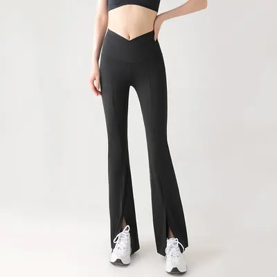 Damen Yogahose mit V-Taille und Schlitz, hohe Taille - 4