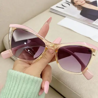 Cat-Eye Sunglasses with Tortoiseshell Pattern, Khaki Frame - 11