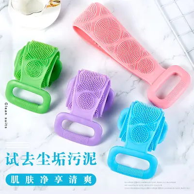 Sırt ovma için silikon banyo havlusu, sırt ovma için uzun şerit banyo aleti, erkekler ve kadınlar için güçlü çift taraflı peeling havlusu. - 4