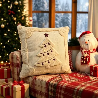 Amazon Weihnachts-Kissenbezug gesteppt kreativ Feiertagsatmosphäre Plüsch-Dekokissen Wohnzimmer Sofa Schlafzimmer Rückenkissen