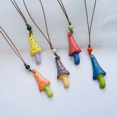 Jingdezhen Ceramic Mushroom Pendant Necklace - 3