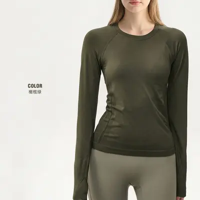 Women's Seamless Knit Long-Sleeve Running and Pilates Top, Quick-Dry - 8