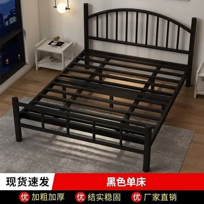 Black Iron Bed Frame Extra Thick Single and Double Size Bedroom Bed - 7