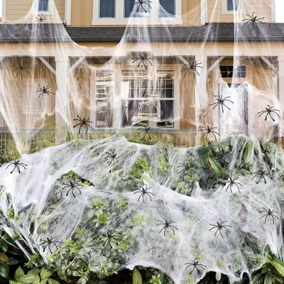 Halloween Fake Black Spider and Spider Web Prank Decoration Set