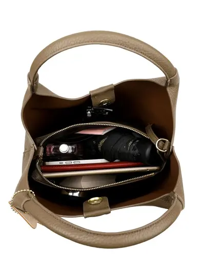 Damen-Eimertasche aus echtem Leder mit Litschi-Muster, weiches Leder - 5