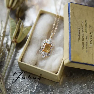 Natural citrine S925 sterling silver necklace with 18K gold pendant - 6