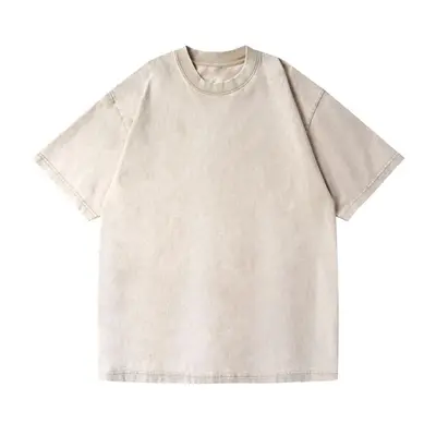 230g %100 Pamuklu Yıkamalı Eskitme Oversize Tişört, Retro Kısa Kol - 7