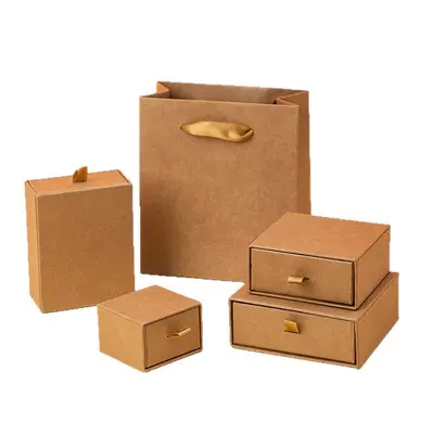 In Stock Vintage Kraft Paper Drawer Box Heaven and Earth Cover Jewelry Box Ring Earring Necklace Pearl Jewelry Storage Box