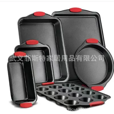 Home oven high temperature non-stick 10-piece set 6-piece silicone handle Wuyi Yongkang carbon steel baking pan set toast