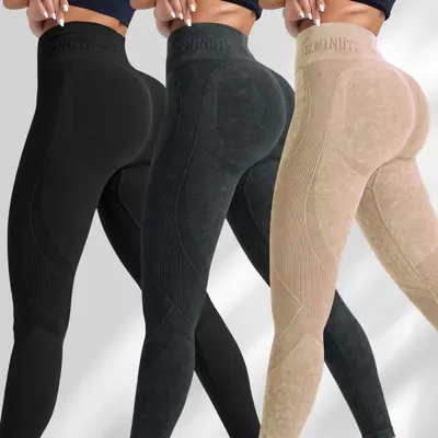 Kadın Dikişsiz Yoga Pantolonu, Kumla Yıkanmış, Çabuk Kuruyan Kalça Kaldırıcı
