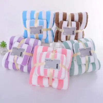 Coral fleece towel set, wide stripe, strong water absorption - 12