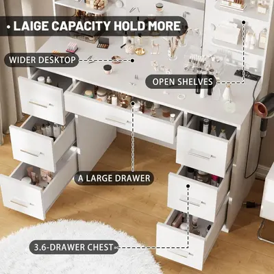 Bedroom Vanity Table with Storage Cabinet, Two-in-One