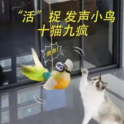 Cat Toy with Bite-Resistant Feather Wand and Realistic Chirping Bird - 4