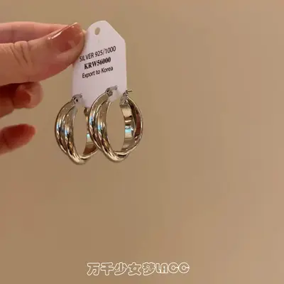 Ring earrings, simple design, silver - 9