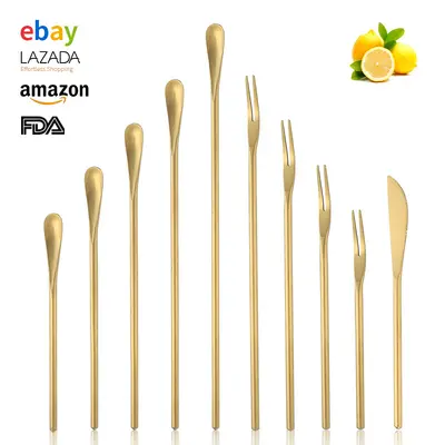 Japanese-Style 304 Stainless Steel Fruit Fork and Long Handle Coffee Stirring Spoon