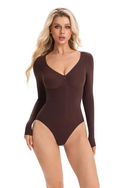 High-Compression Seamless Zip Tummy Control Body Shaping Bodysuit - 8