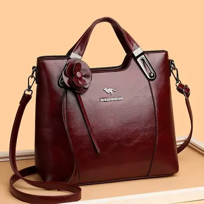 Middle-Aged Women's Soft Leather Single Shoulder Crossbody Handbag - 3