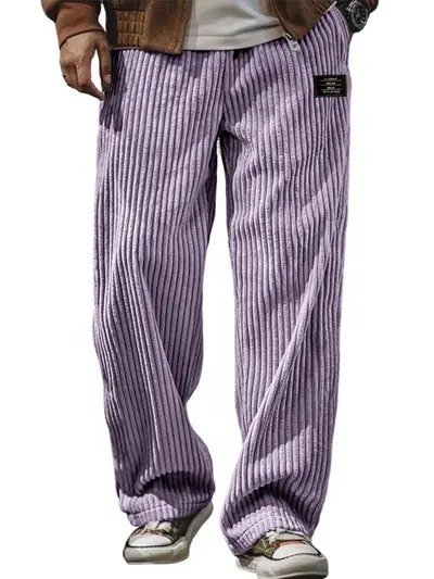 Erkek Retro Kadife Nakışlı Düz Paça Rahat Pantolon, Bol Kesim - 13