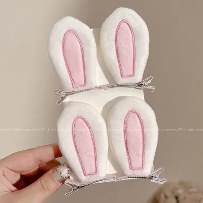 Children's Plush Bunny Ear Hair Clips, Princess Side Bangs Barrettes