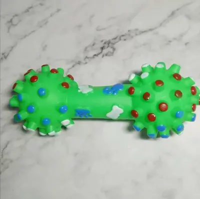 Large Spiked Dumbbell Dog Toy, Teeth Cleaning, Squeaky Rubber Toy - 5